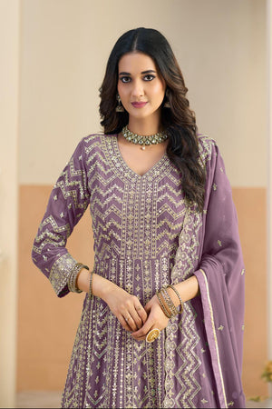 Violet Sequin with Embroidered Georgette Gown (ACA5795)