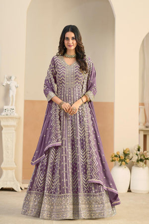 Violet Sequin with Embroidered Georgette Gown (ACA5795)