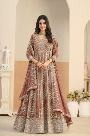 Rust Sequin with Embroidered Georgette Gown (ACA5797)