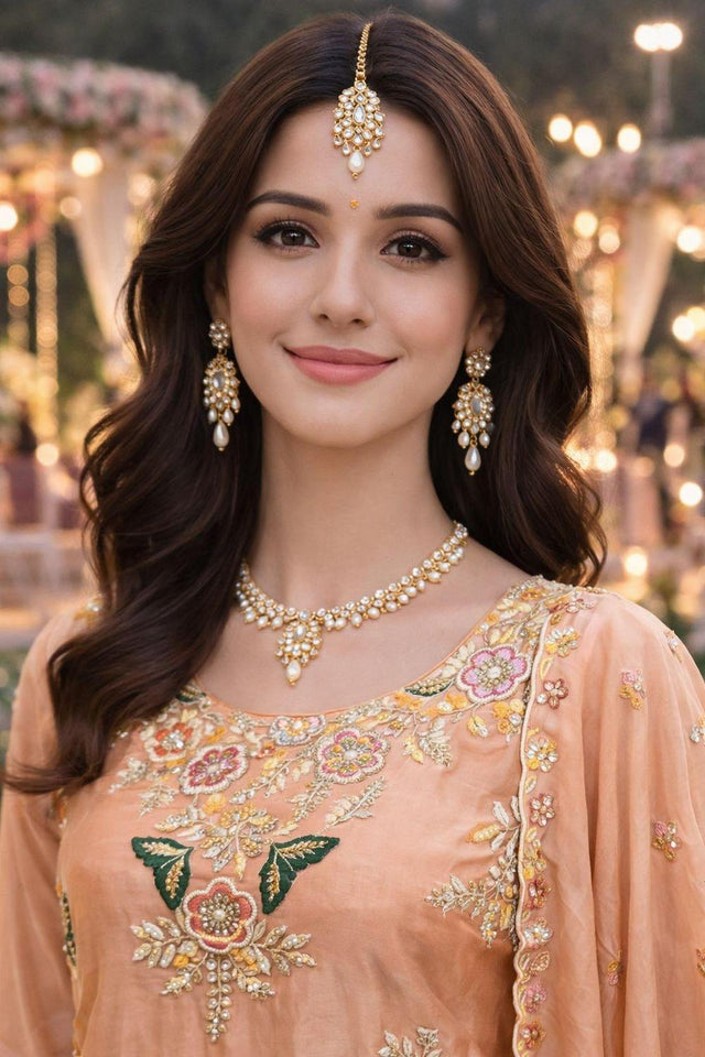 Peach Floral Embroidered Crepe Sharara Suits (ACA5815)