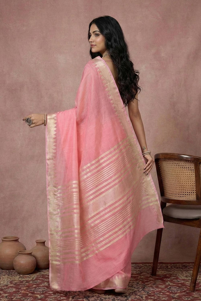 Pink Woven Cotton Saree (ACA5818)
