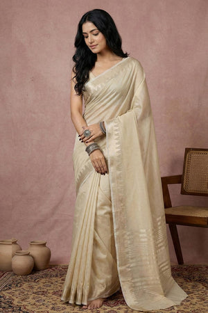 Cream Woven Cotton Saree (ACA5819)