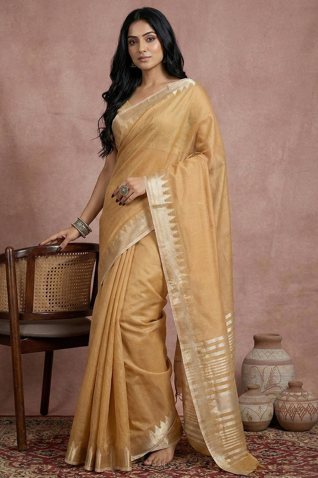 Gold Woven Cotton Saree (ACA5820)