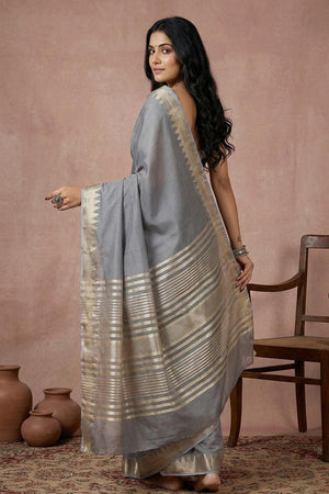 Grey Woven Cotton Saree (ACA5821)