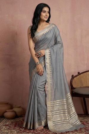 Grey Woven Cotton Saree (ACA5821)