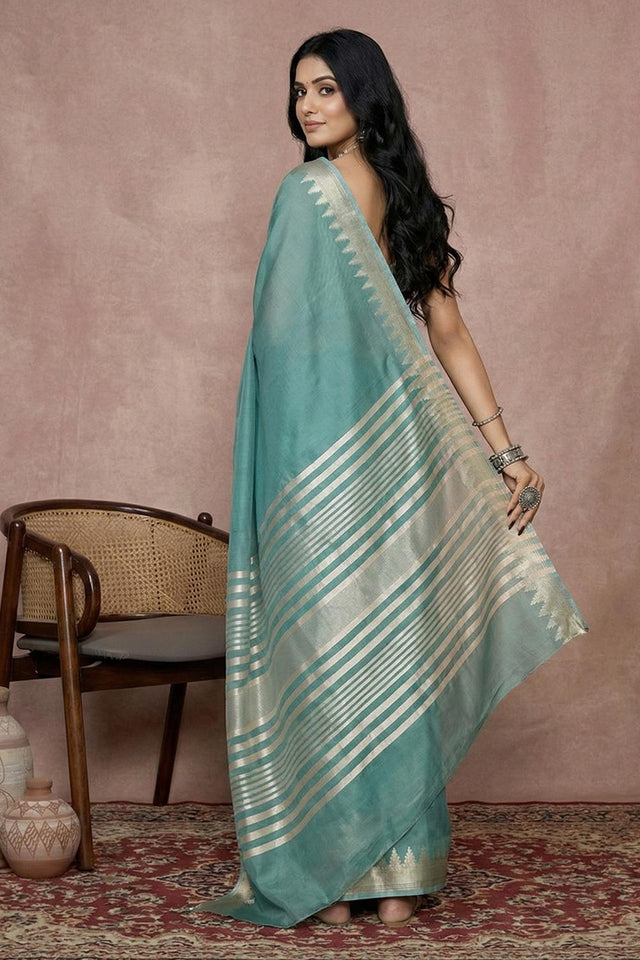 Turquoise Woven Cotton Saree (ACA5824)