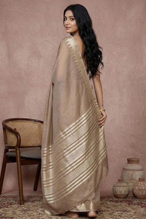 Beige Woven Cotton Saree (ACA5825)