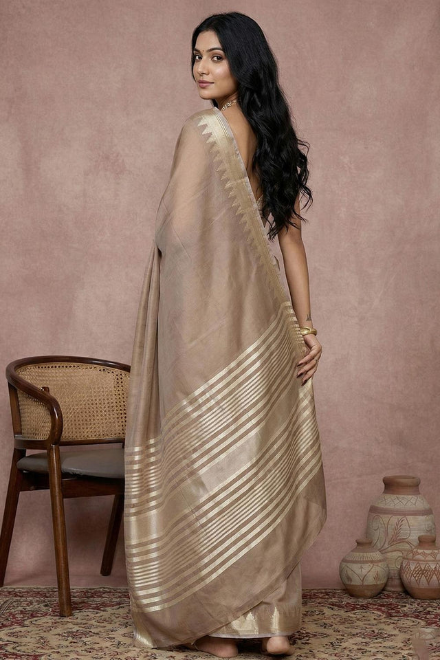 Beige Woven Cotton Saree (ACA5825)