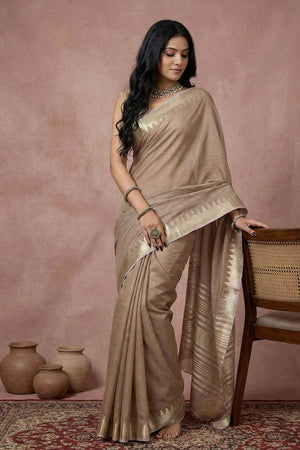 Beige Woven Cotton Saree (ACA5825)