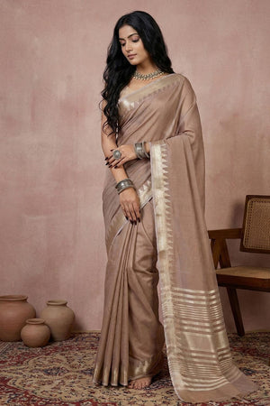 Beige Woven Cotton Saree (ACA5825)