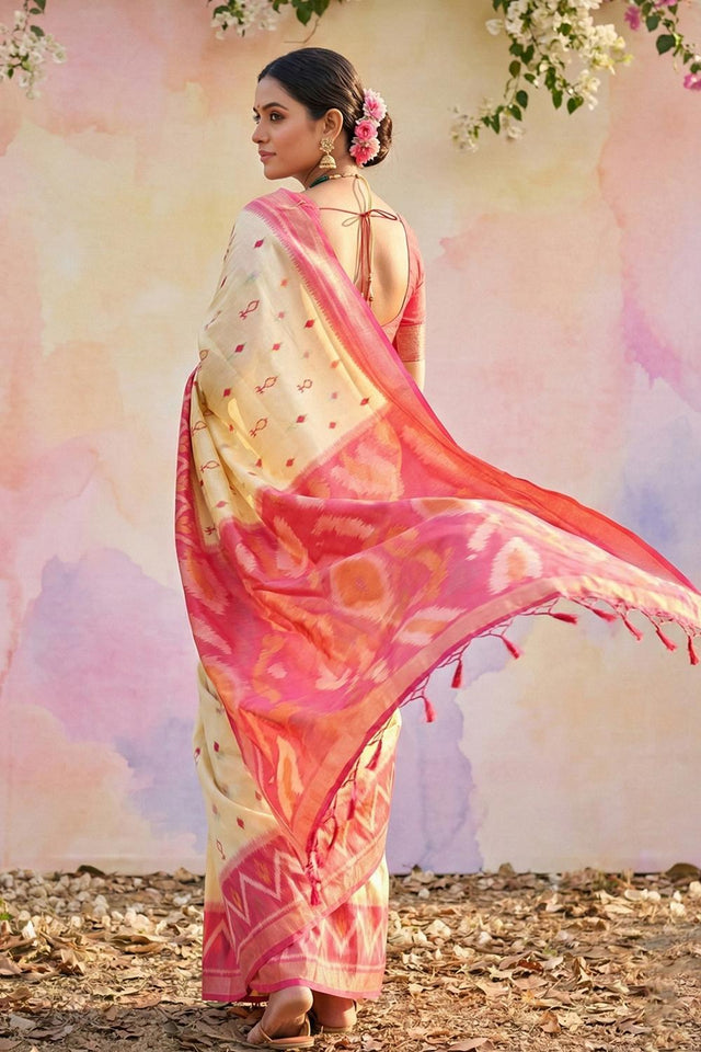 Cream Woven Silk Saree (ACA5826)