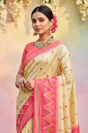Cream Woven Silk Saree (ACA5826)