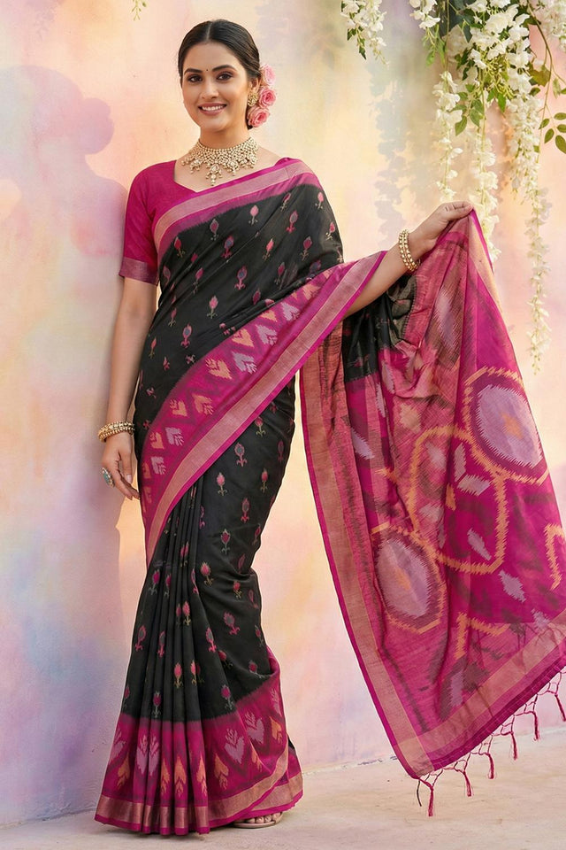 Black Woven Silk Saree (ACA5828)