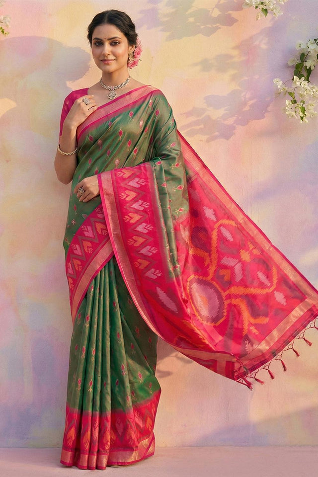 Mehendi Woven Silk Saree (ACA5831)