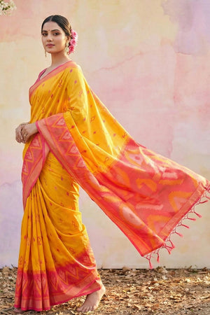 Yellow Woven Silk Saree (ACA5832)