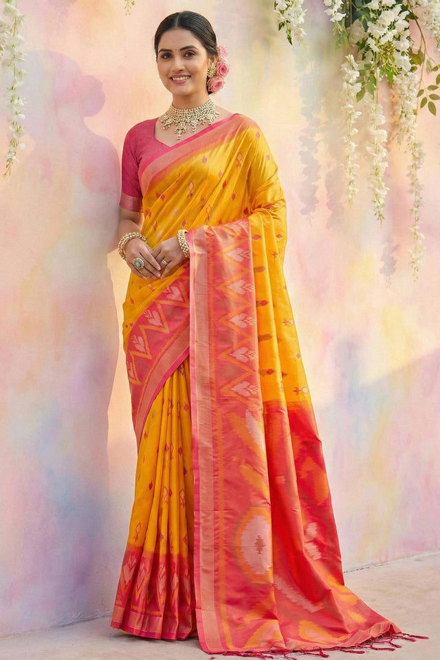Yellow Woven Silk Saree (ACA5832)