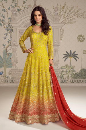 Yellow Sequin with Embroidered Georgette Gown (ACA5834)