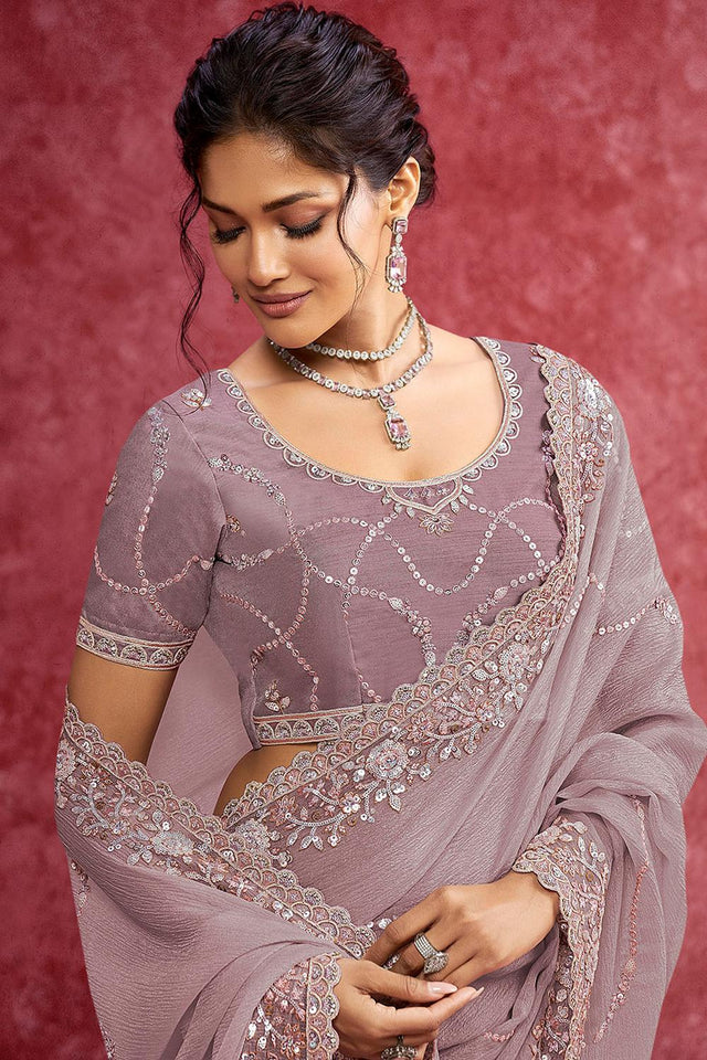 Violet Sequin with Embroidered Banarasi Saree (ACA5844)