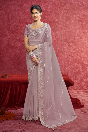 Violet Sequin with Embroidered Banarasi Saree (ACA5844)
