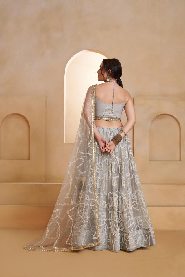 Grey Sequin with Embroidered Net Lehenga (ACA5854)