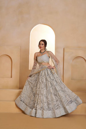 Grey Sequin with Embroidered Net Lehenga (ACA5854)