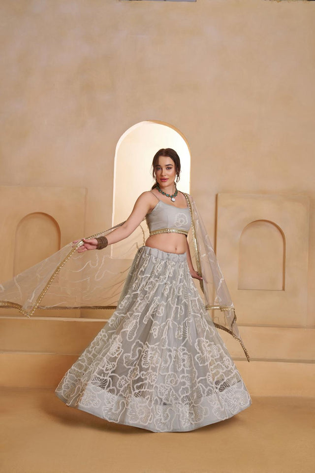 Grey Sequin with Embroidered Net Lehenga (ACA5854)