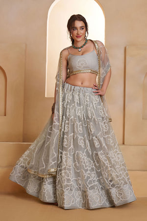 Grey Sequin with Embroidered Net Lehenga (ACA5854)