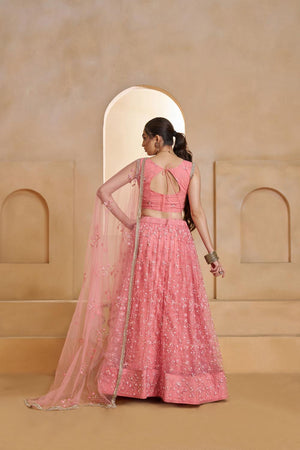 Pink Sequin with Embroidered Net Lehenga (ACA5855)