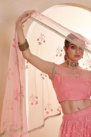 Pink Sequin with Embroidered Net Lehenga (ACA5855)