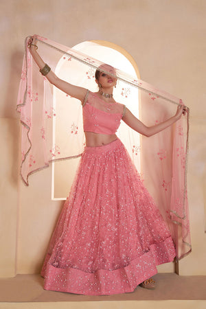 Pink Sequin with Embroidered Net Lehenga (ACA5855)