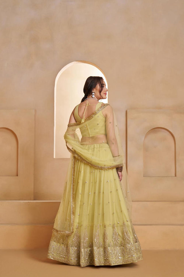 Yellow Sequin with Embroidered Net Lehenga (ACA5856)