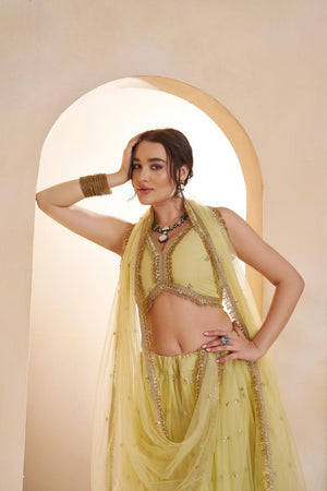 Yellow Sequin with Embroidered Net Lehenga (ACA5856)