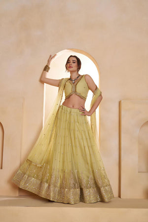 Yellow Sequin with Embroidered Net Lehenga (ACA5856)