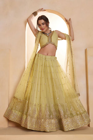 Yellow Sequin with Embroidered Net Lehenga (ACA5856)