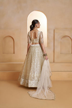 Off White Sequin with Embroidered Net Lehenga (ACA5857)