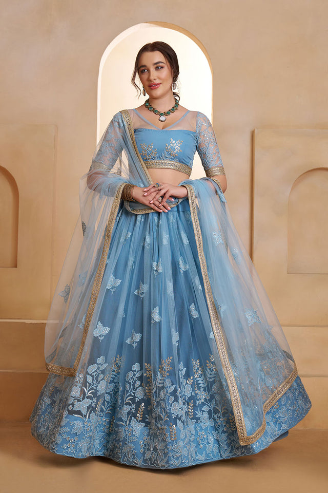 Blue Sequin with Embroidered Net Lehenga (ACA5858)