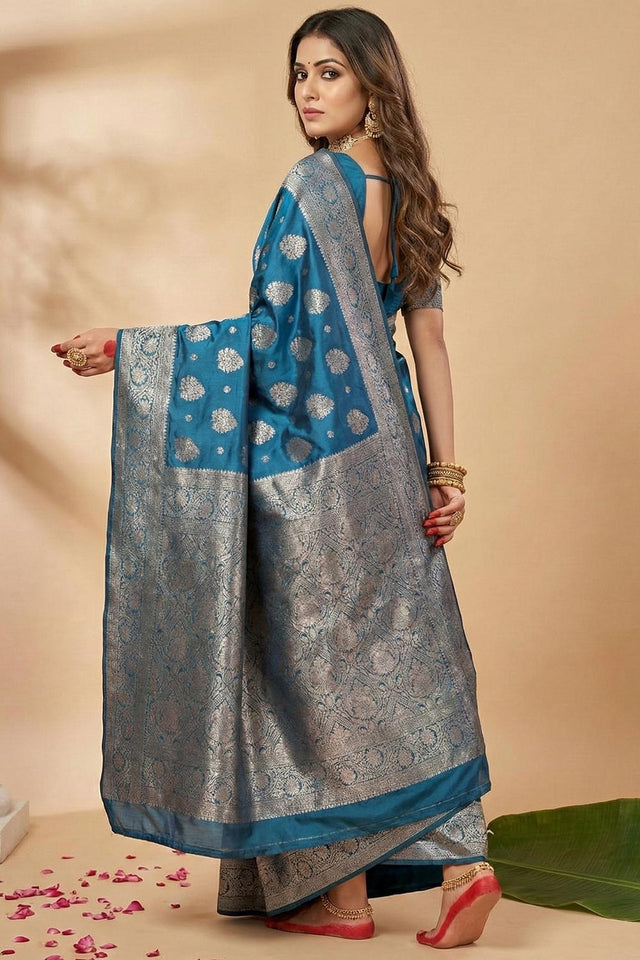 Turquoise Woven Silk Blend Saree (ACA5859)