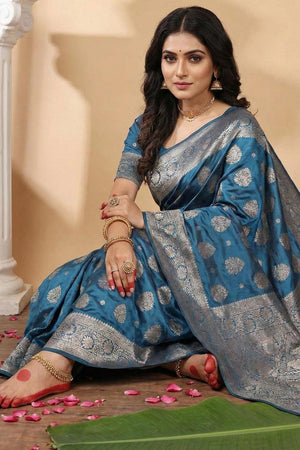Turquoise Woven Silk Blend Saree (ACA5859)