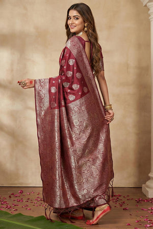 Maroon Woven Silk Blend Saree (ACA5862)