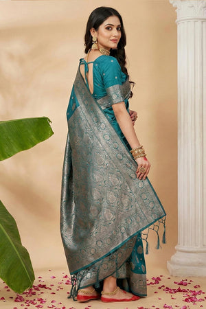 Sea Green Woven Silk Blend Saree (ACA5863)