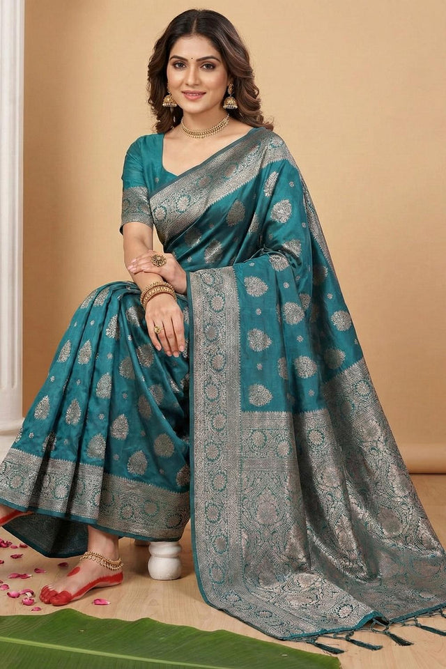 Sea Green Woven Silk Blend Saree (ACA5863)