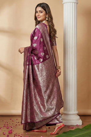 Violet Woven Silk Blend Saree (ACA5864)