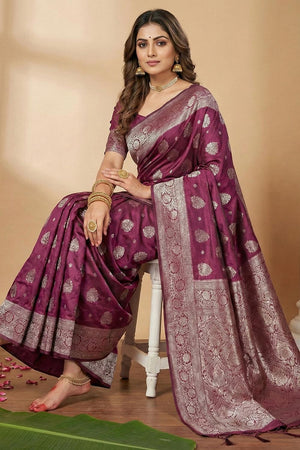 Violet Woven Silk Blend Saree (ACA5864)