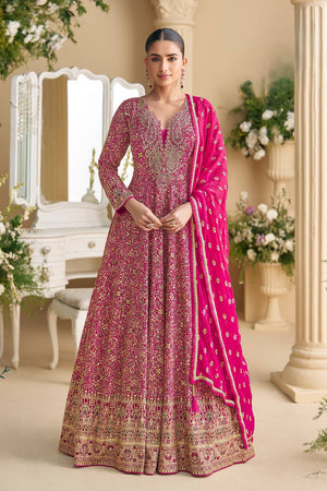 Pink Sequin with Embroidered Georgette Gown (ACA5868)
