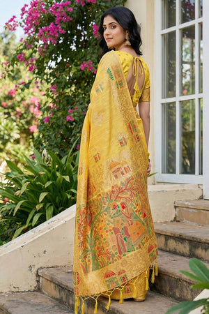 Yellow Woven Linen Saree (ACA5871)