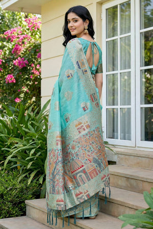 Blue Woven Linen Saree (ACA5874)