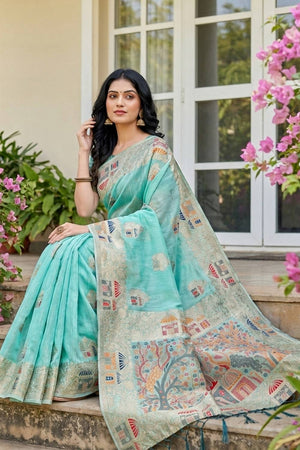 Blue Woven Linen Saree (ACA5874)