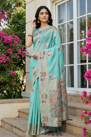 Blue Woven Linen Saree (ACA5874)