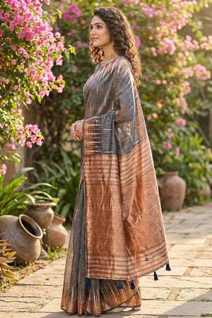 Grey Woven Linen Saree (ACA5875)
