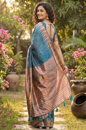 Blue Woven Linen Saree (ACA5876)